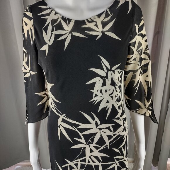 Jessica Howard Black Ivory Bamboo Print Ruffle Hem Midi Dress Size 6 - Picture 3 of 12
